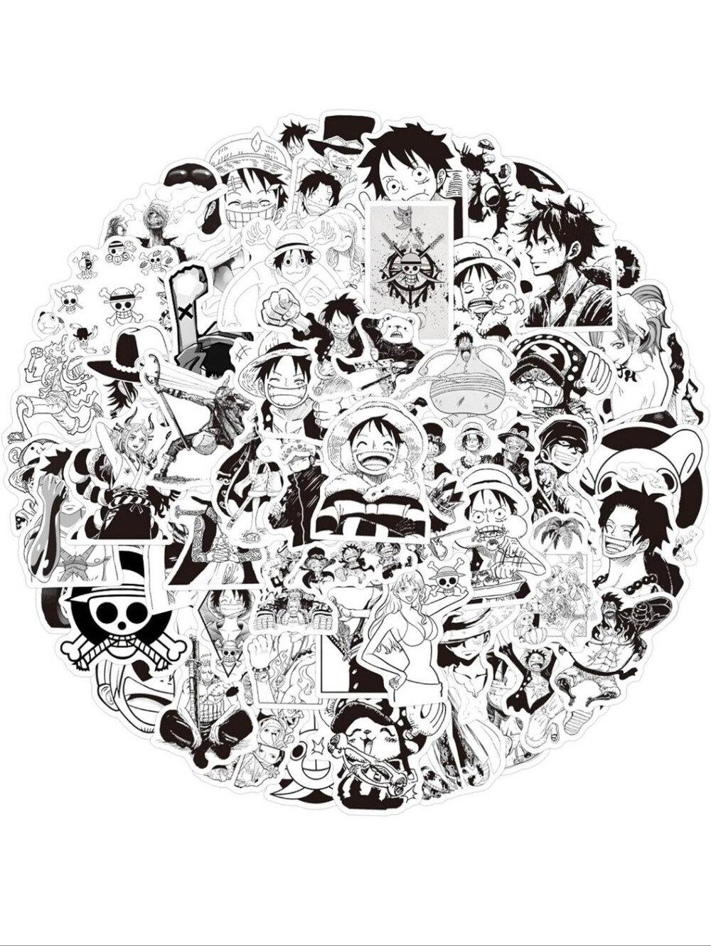 Onepiece Black & White Sticker Pack for Kids